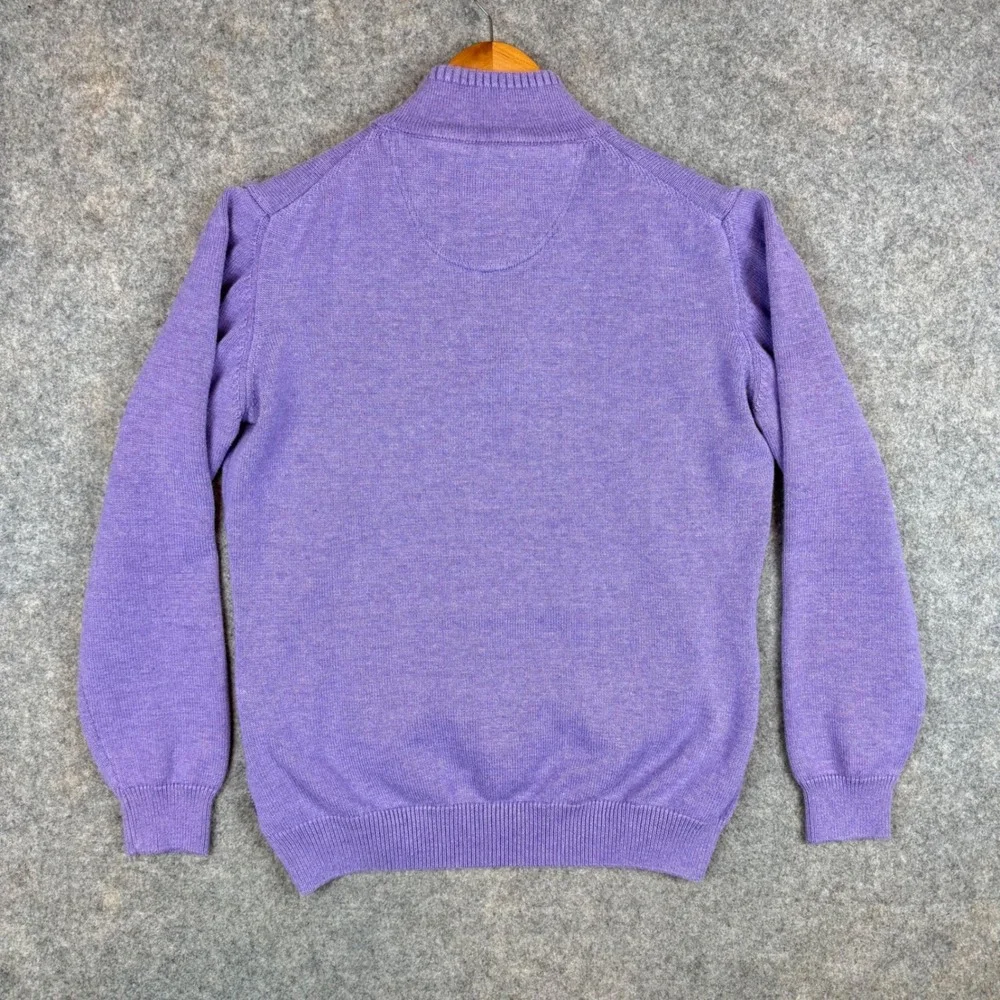 Beretta 1/4 Zip Mock Neck Sweater Mens Medium Purple Made in Italy Cotton